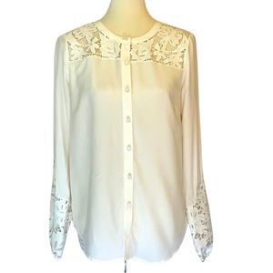 Veronica Beard Cream Lace Button Down Blouse